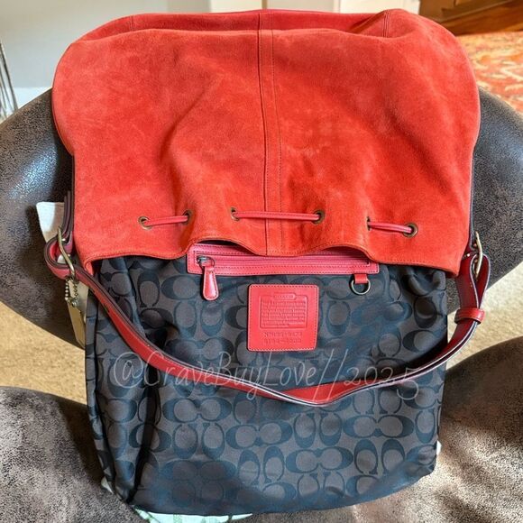 VINTAGE COACH #9478 DRAWSTRING VERMILLION SUEDE LEATHER BRASS HANGTAG EVC RARE - Picture 14 of 16